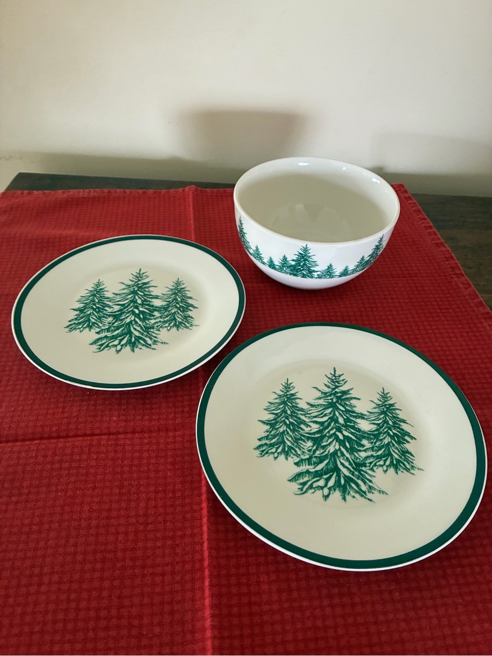 Set of 3 Royal Norfolk Pine Tree Evergreen  Plates and  Bowl